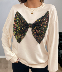 Sparkle bow round-neck pullover